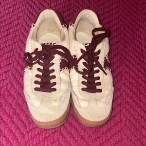 Dolce Vita Cream Calf Hair and Burgundy Suede Lace-Up Sneakers
